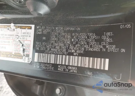 2005 Toyota Highlander V6 из США, поврежденный, VIN JTEGP21A350067787